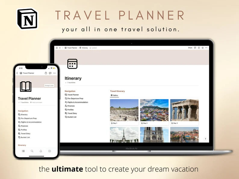 Travel Itinerary & Planner – All-in-One Digital Notion Template